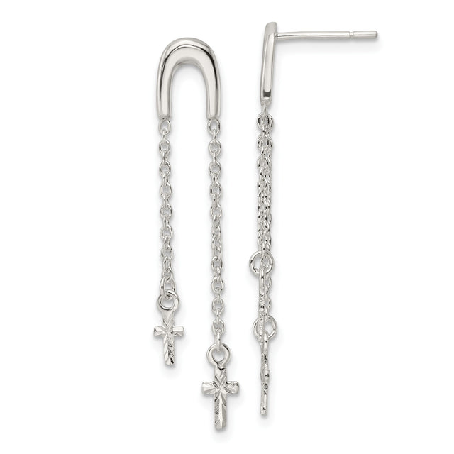 Sterling Silver Cross Pendant with Layered Chains and Polished Drops Design