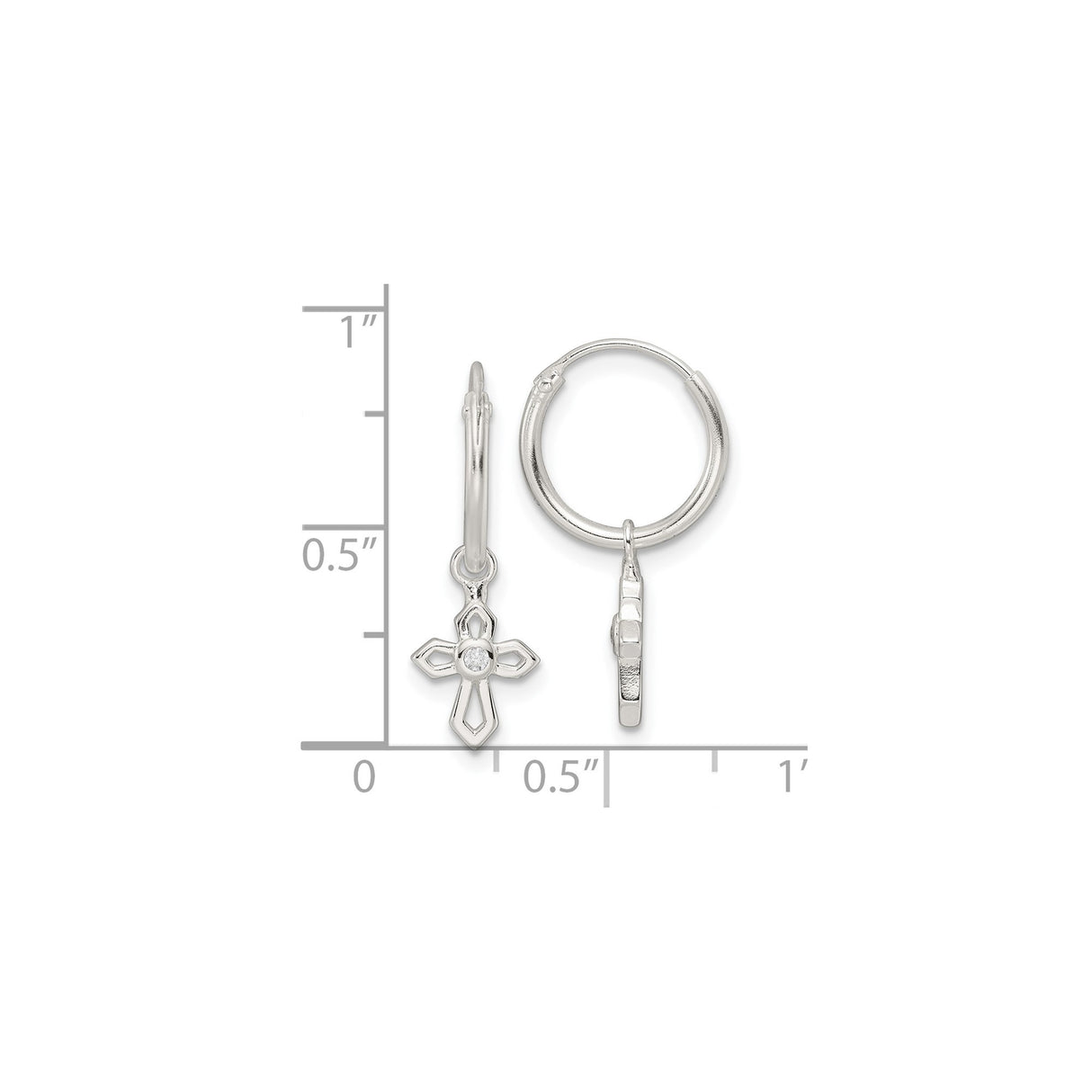 Sterling Silver Cross Pendant with Cubic Zirconia Center, Polished Modern Religious Jewelry