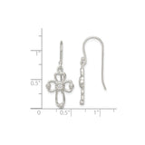 Sterling Silver Cross Dangle Earrings with Cubic Zirconia, Curved Arms and Openwork Design