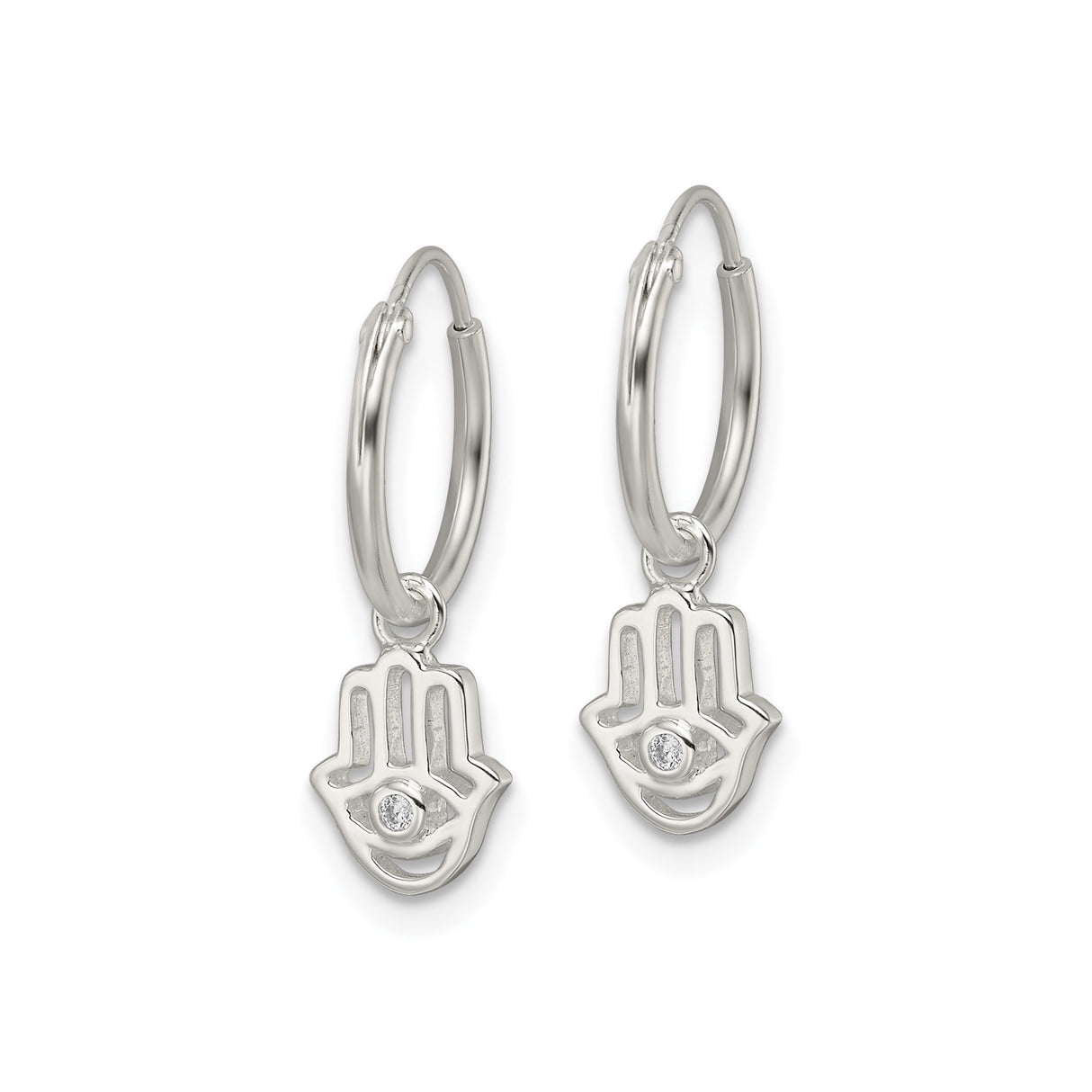 Sterling Silver Hamsa Hoop Earrings Boho CZ Drop Charm