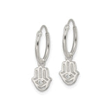 Sterling Silver Hamsa Hoop Earrings Boho CZ Drop Charm