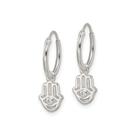 Sterling Silver Hamsa Hoop Earrings Boho CZ Drop Charm
