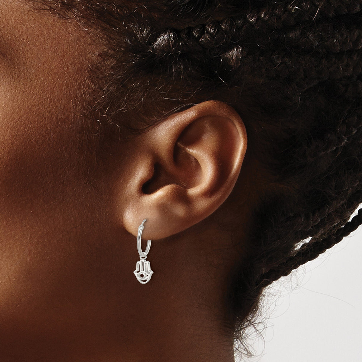 Sterling Silver Hamsa Hoop Earrings Boho CZ Drop Charm