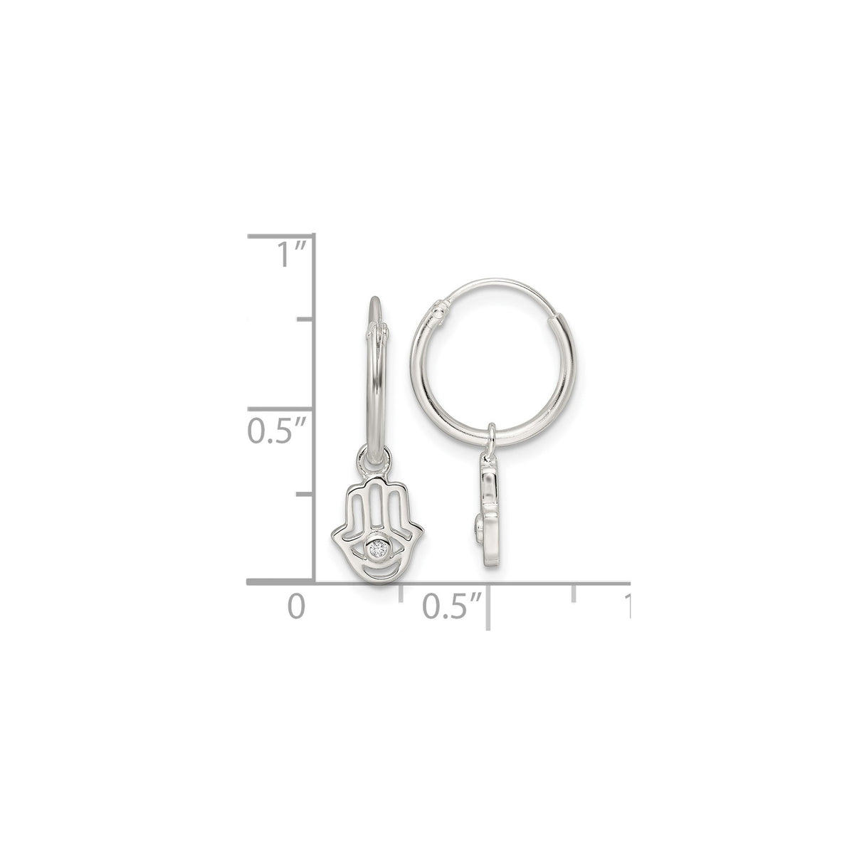 Sterling Silver Hamsa Hoop Earrings Boho CZ Drop Charm