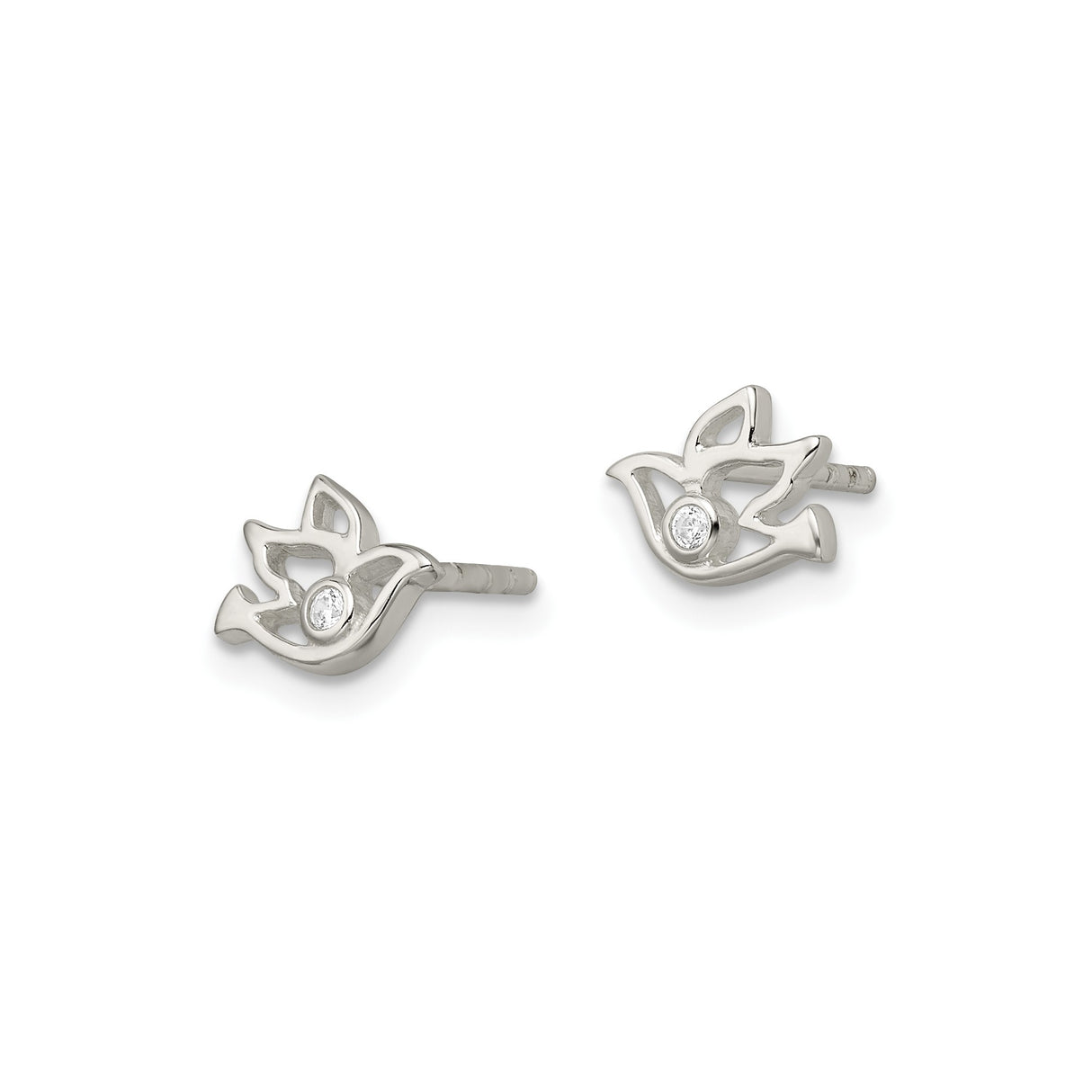 Sterling Silver Open Dove Stud Earrings With CZ Accent
