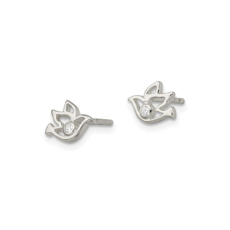 Sterling Silver Open Dove Stud Earrings With CZ Accent
