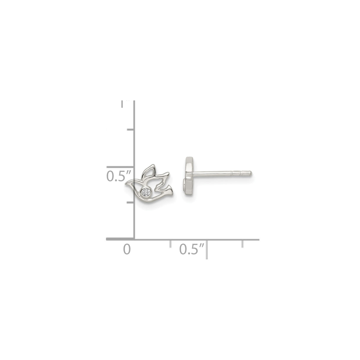 Sterling Silver Open Dove Stud Earrings With CZ Accent