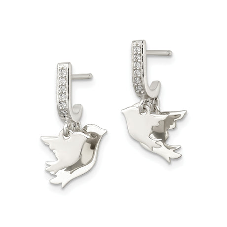 Sterling Silver Flying Dove Dangle Earrings Cubic Zirconia