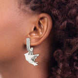 Sterling Silver Flying Dove Dangle Earrings Cubic Zirconia