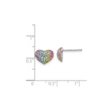 Sterling Silver Heart Stud Earrings with Rainbow Cubic Zirconia, Pride and Inclusivity Jewelry