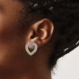 Sterling Silver Heart Stud Earrings with Multicolor Cubic Zirconia, Rainbow Pride Design