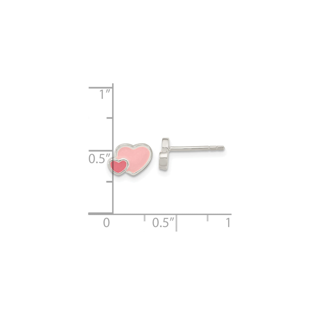 Sterling Silver Double Heart Stud Earrings with Pink Enamel Design, Romantic Style