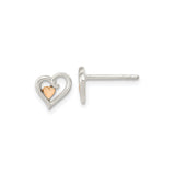 Sterling Silver Open Heart Stud Earrings with Rose Gold Accent, Romantic Dual Tone Design