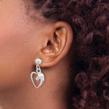 Sterling Silver Dangle Earrings with Horse Head in Open Heart Design, Equestrian Style for Women