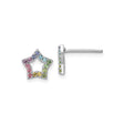 Sterling Silver Star Stud Earrings with Multicolor Cubic Zirconia, Rainbow Open Center Design