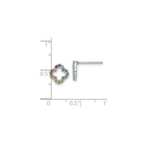 Sterling Silver Stud Earrings with Multicolor Cubic Zirconia Clover Floral Design