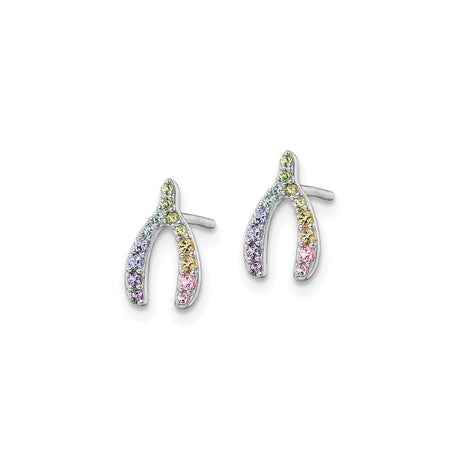 Sterling Silver Wishbone Stud Earrings Multicolor CZ Stones