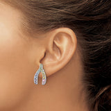 Sterling Silver Wishbone Stud Earrings Multicolor CZ Stones