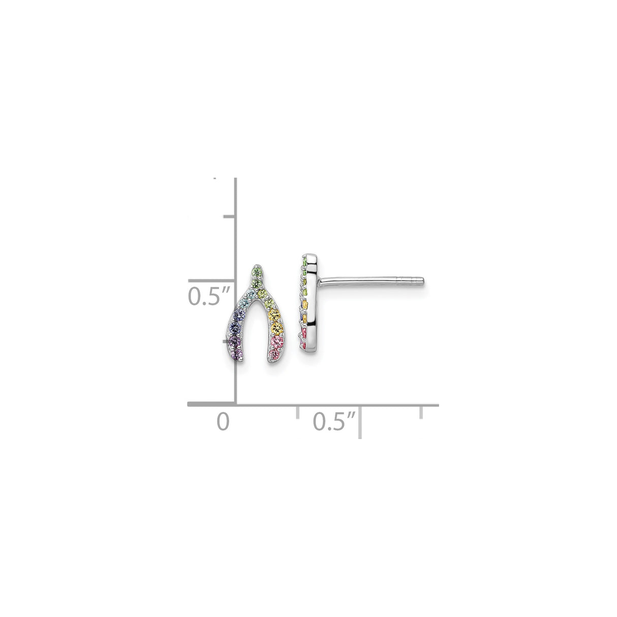 Sterling Silver Wishbone Stud Earrings Multicolor CZ Stones