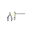 Sterling Silver Wishbone Stud Earrings for Women with Multicolor Cubic Zirconia, Symbolic Charm Jewelry Featuring Rainbow Stones, Elegant Daily Wear Fashion Studs, Good Luck Spiritual Earrings