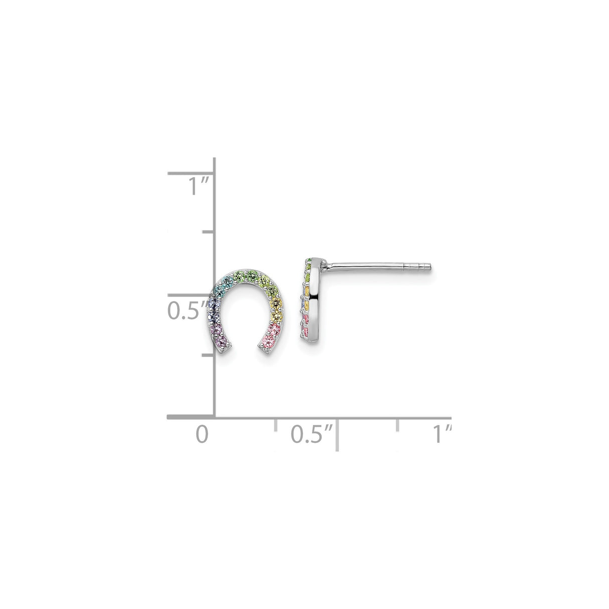 Sterling Silver Horseshoe Stud Earrings with Multicolor Cubic Zirconia, Rainbow Luck Symbol Jewelry