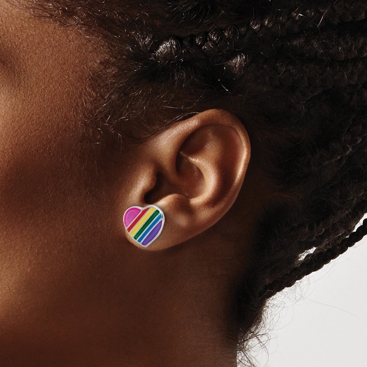 Sterling Silver Heart Stud Earrings with Rainbow Enamel, LGBTQ Pride Jewelry
