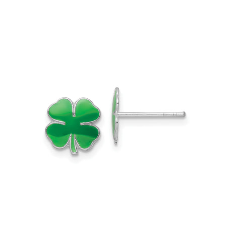 Sterling Silver Four Leaf Clover Stud Earrings with Green Enamel Detailing, Irish Luck Symbol