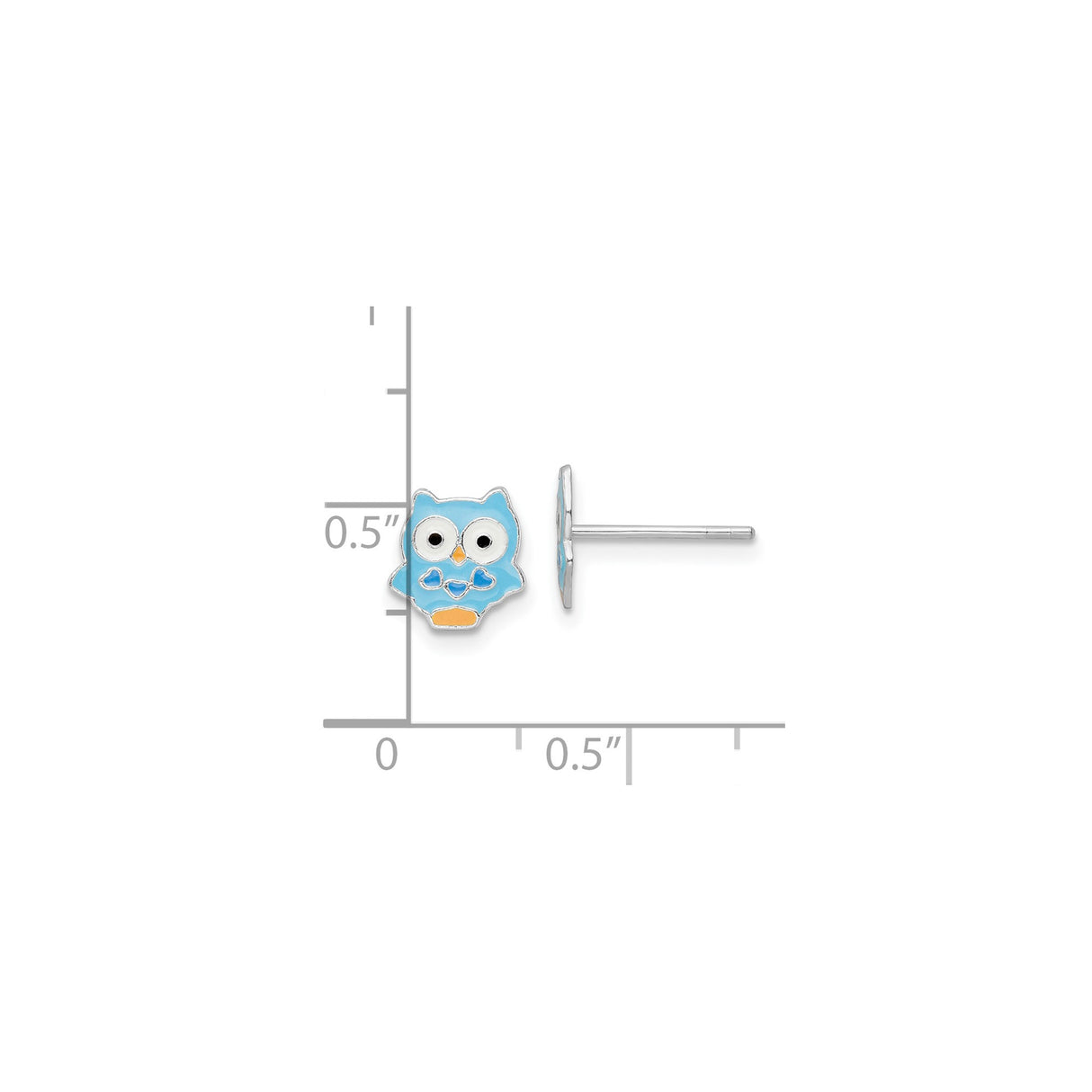Sterling Silver Owl Stud Earrings with Blue Enamel and Heart Accents for Girls