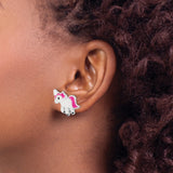 Sterling Silver Unicorn Stud Earrings Pink White Enamel