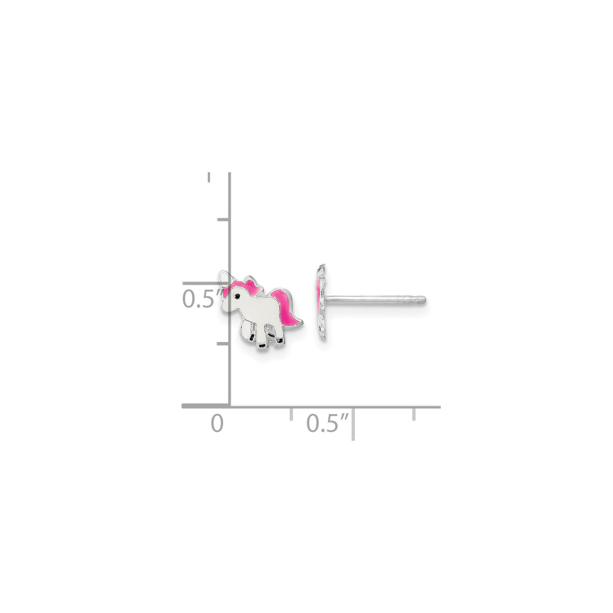 Sterling Silver Unicorn Stud Earrings Pink White Enamel