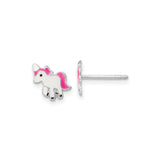 Sterling Silver Unicorn Stud Earrings with Pink and White Enamel, Hypoallergenic Post Earrings for Girls, Whimsical Unicorn Design, Everyday Fantasy Jewelry, Cute Magical Ear Accessories