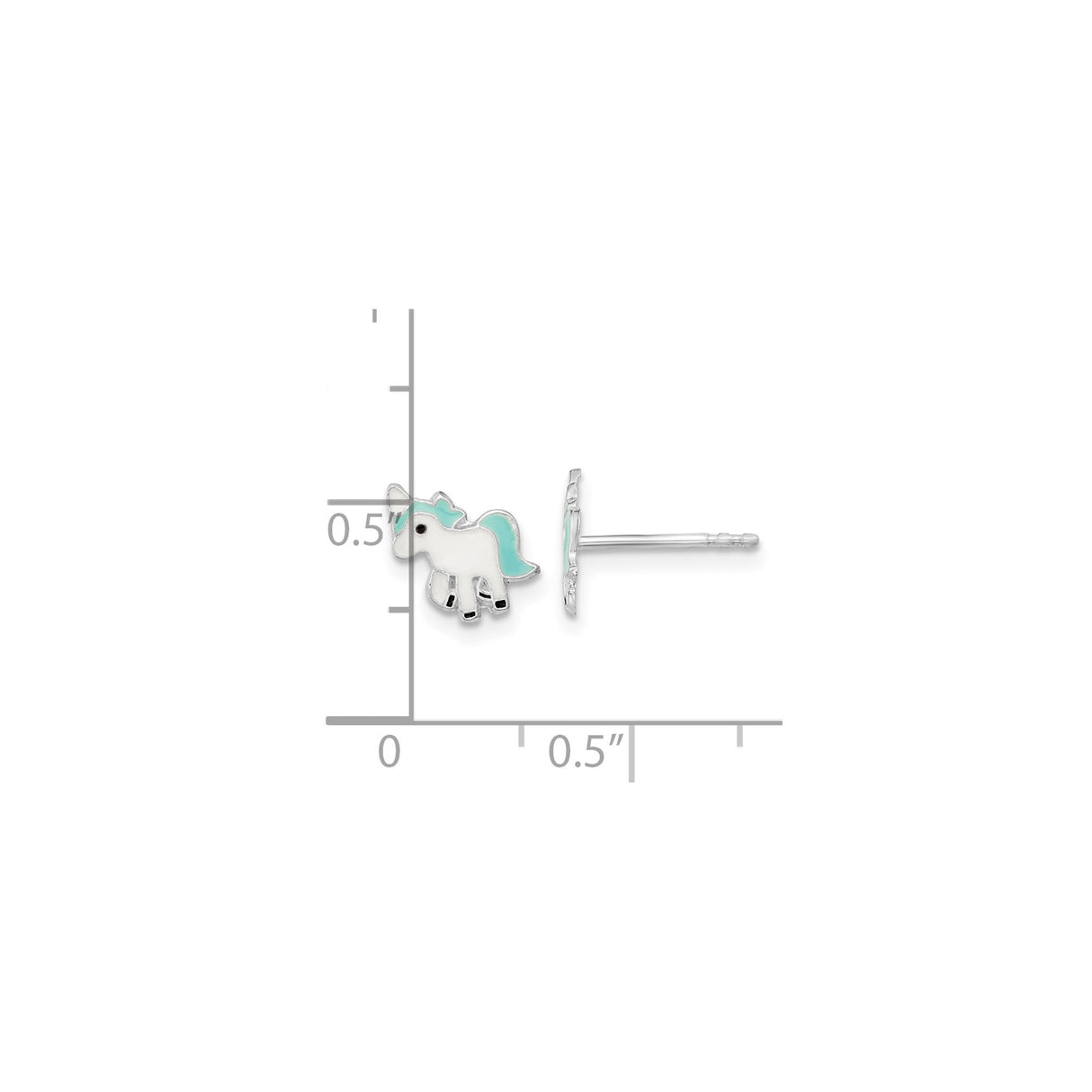 Sterling Silver Unicorn Stud Earrings With Aqua Enamel