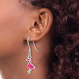 Sterling Silver Flamingo Drop Earrings with Pink Enamel Charm, Tropical Bird Design for Women