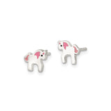 Sterling Silver Unicorn Stud Earrings With Pink Enamel