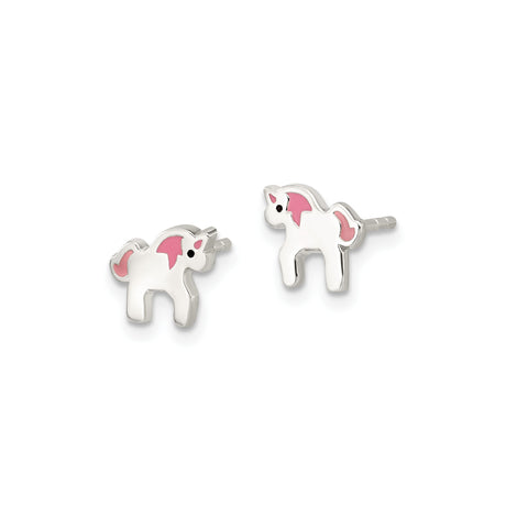 Sterling Silver Unicorn Stud Earrings With Pink Enamel