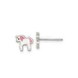 Sterling Silver Unicorn Stud Earrings with Pink Enamel Accents, Whimsical Animal Shaped Ear Studs, Magical Fantasy Jewelry for Girls, Delicate Silver Unicorns, Cute Youth Earrings, Small Sterling Stud