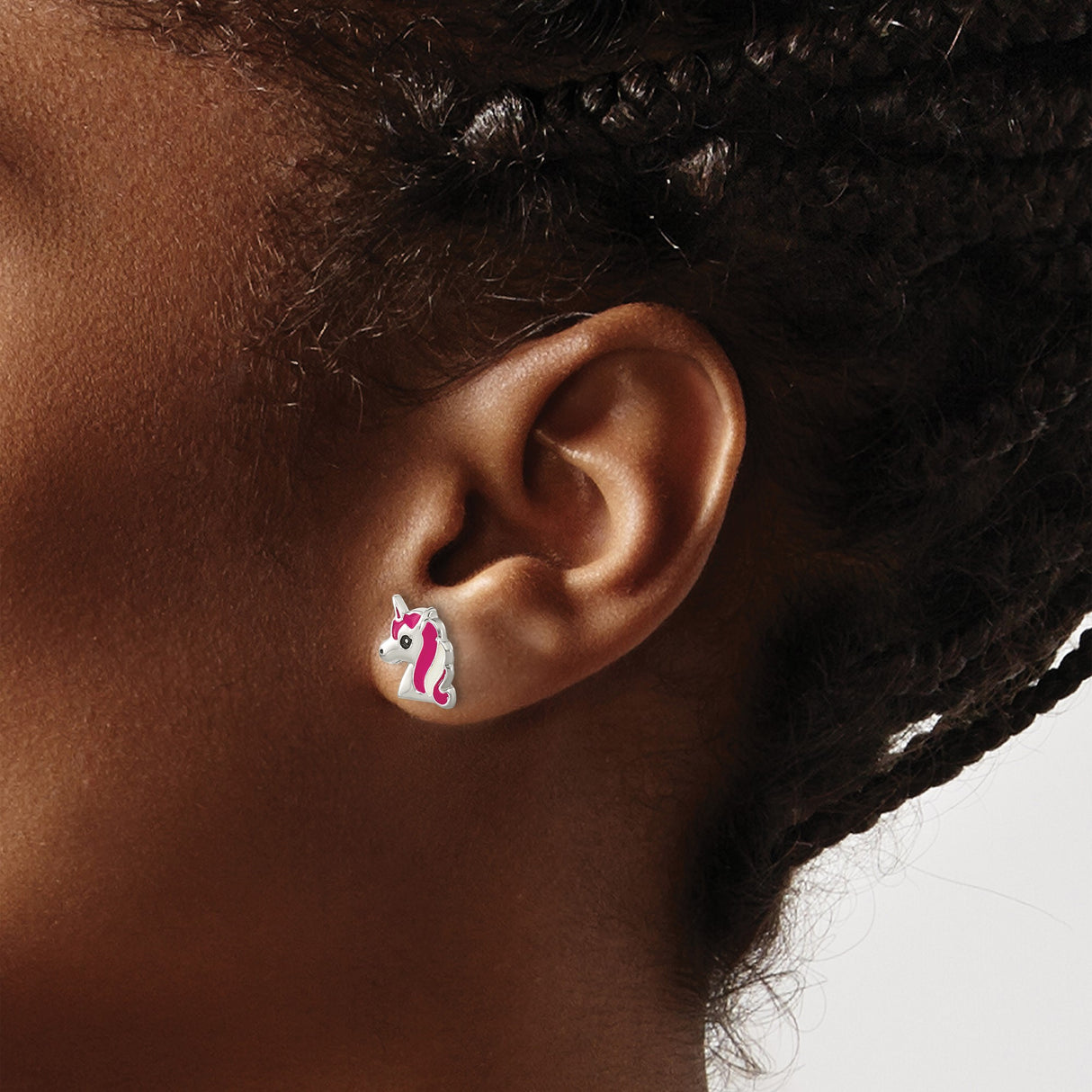 Sterling Silver Unicorn Stud Earrings Pink And White Enamel
