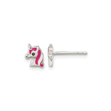 Sterling Silver Unicorn Stud Earrings with Pink and White Enamel for Girls or Teen Women, Whimsical Unicorn Head Design, Fantasy Inspired Jewelry, Lightweight Daily Wear Silver Animal Earrings