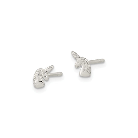 Sterling Silver Unicorn Head Stud Earrings Polished Finish