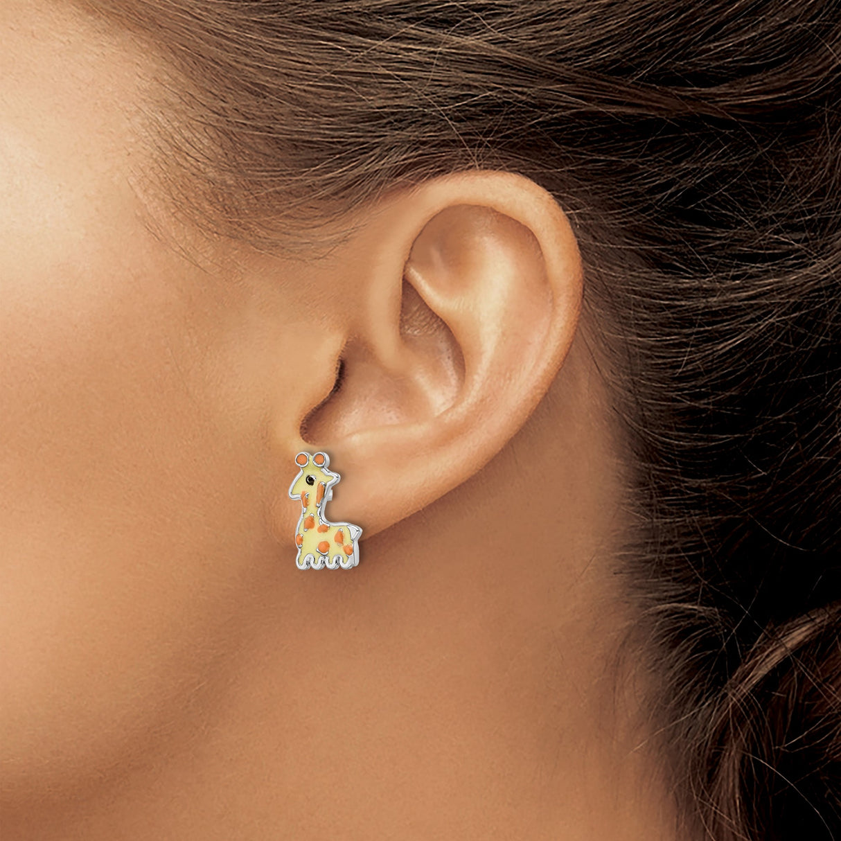 Sterling Silver Giraffe Stud Earrings with Colorful Enamel, Animal Theme Jewelry for Youth