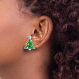Sterling Silver Christmas Tree Stud Earrings with Colorful Enamel and Star Topper