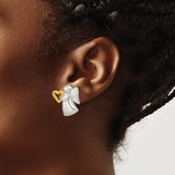 Sterling Silver Angel Stud Earrings with Gold Plated Heart, Two Tone Religious Design