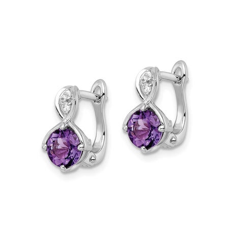 Sterling Silver Amethyst Infinity Leverback Earrings with White Topaz Accents