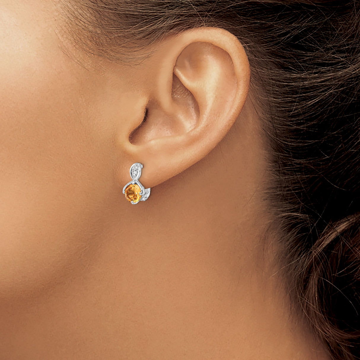 Sterling Silver Drop Earrings with Citrine and White Topaz, Infinity Design