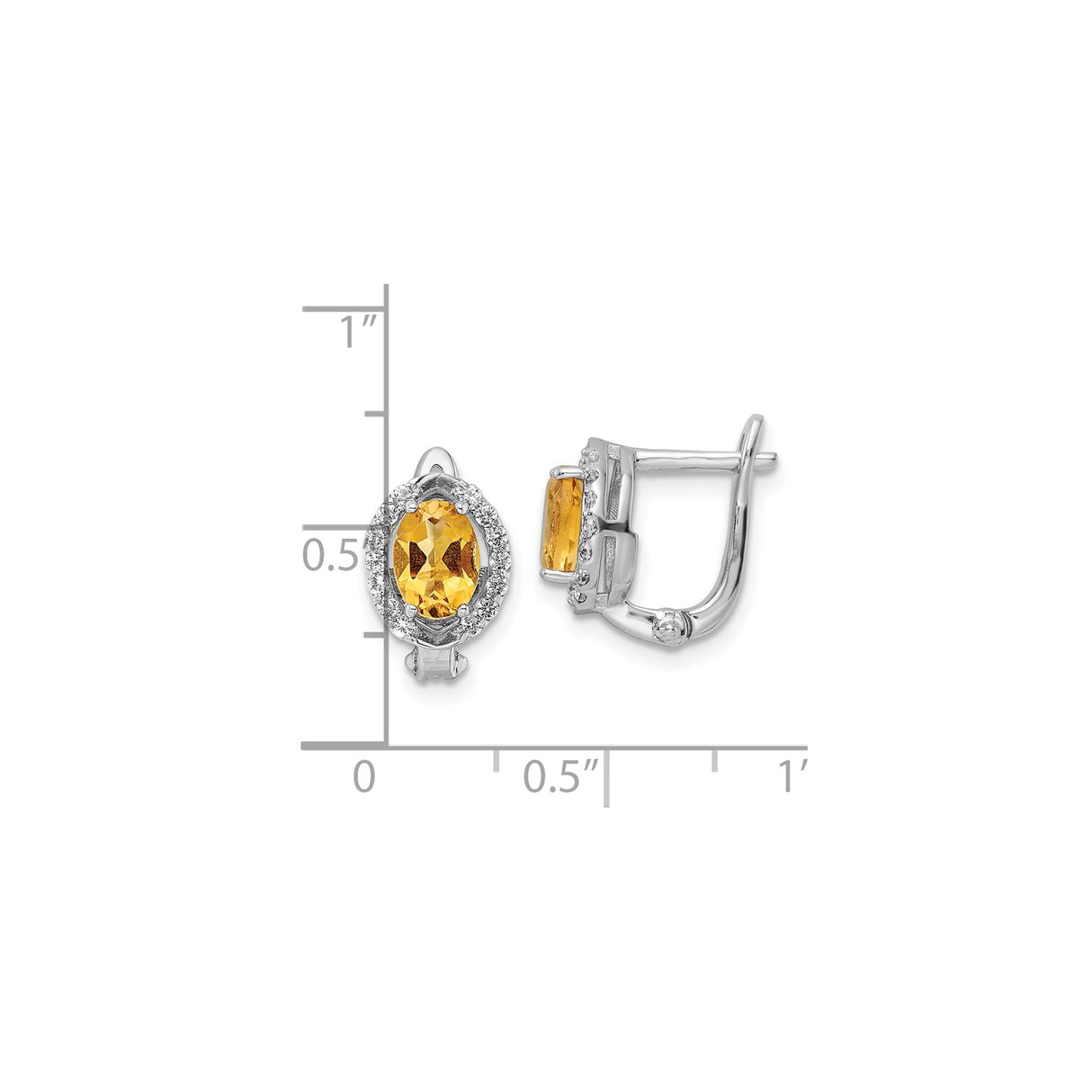 Sterling Silver Drop Earrings with Citrine and White Topaz Halo Oval Design