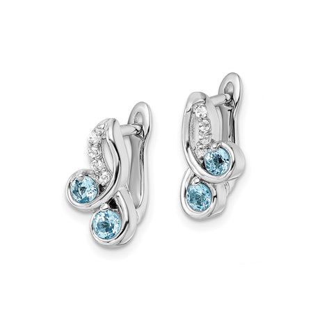 Sterling Silver Leverback Earrings with Sky Blue Topaz and White Topaz Accents, Swirl Dangle Design