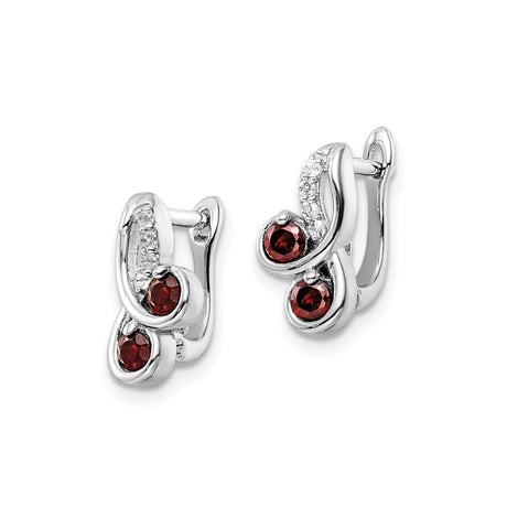 Sterling Silver Drop Earrings with Garnet and White Topaz, Curved Swirl Design
