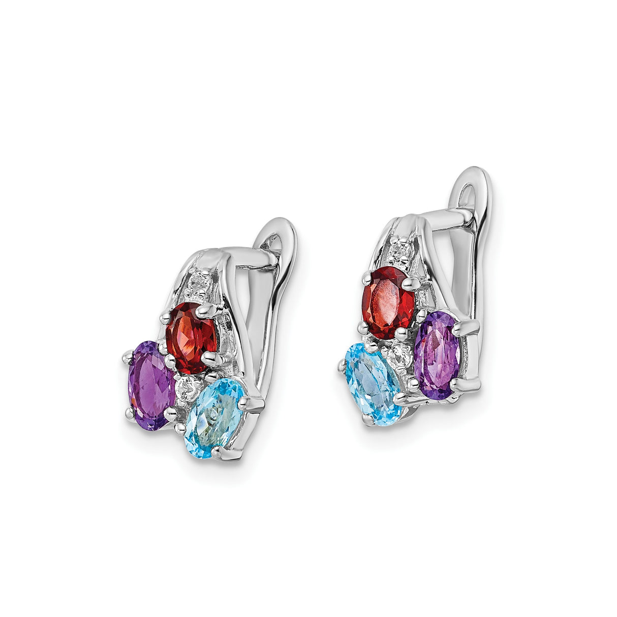 Sterling Silver Dangle Earrings with Garnet and Swiss Blue Topaz Cluster Design