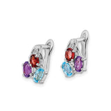 Sterling Silver Dangle Earrings with Garnet and Swiss Blue Topaz Cluster Design