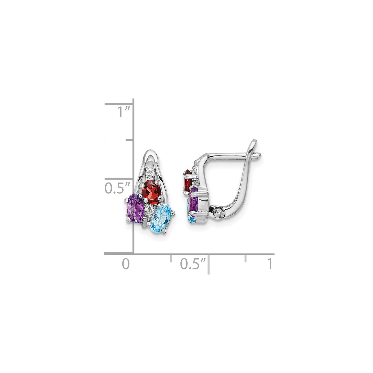 Sterling Silver Dangle Earrings with Garnet and Swiss Blue Topaz Cluster Design